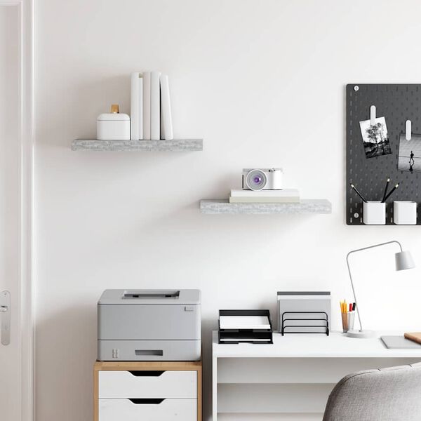 vidaXL Kelluvat sein&auml;hyllyt 2 kpl betoninharmaa 50x23x3,8 cm MDF