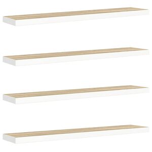 vidaXL Kelluvat sein&auml;hyllyt 4kpl tammi ja valkoinen 120x23,5x3,8cm MDF