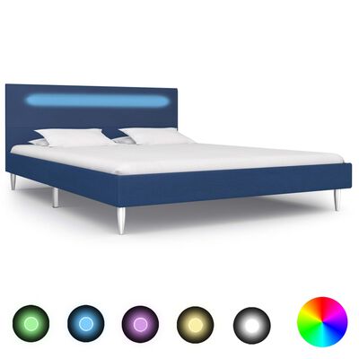 vidaXL Sängynrunko LED-valolla sininen kangas 135x190 cm