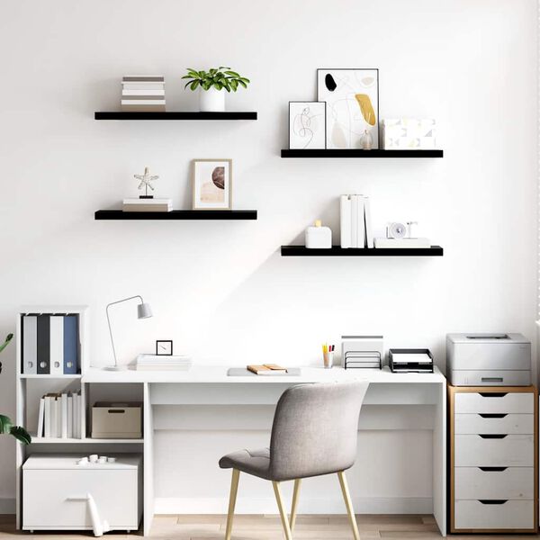 vidaXL Kelluvat sein&auml;hyllyt 4 kpl korkeakiilto musta 80x23,5x3,8cm MDF