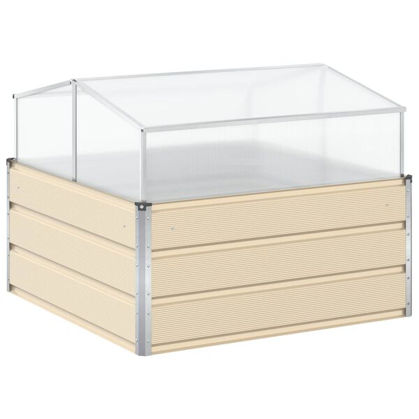 vidaXL Kukkalaatikko Ivoori 100 x 100 x 77 cm Galvanoitu ter&auml;s