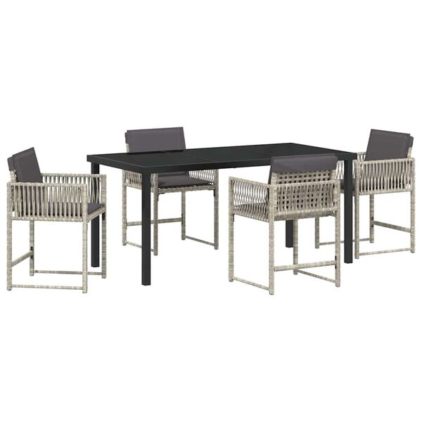 vidaXL Piharuokailu setti 5 pcs Vaaleanharmaa polyrottinki