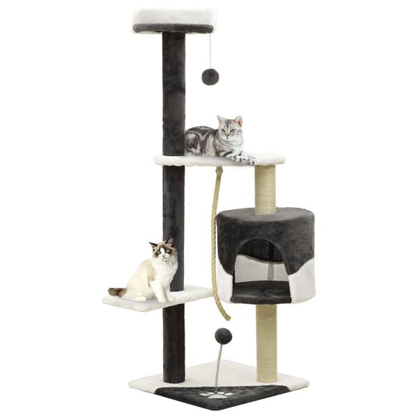 vidaXL Kissan kiipeilypuu sisal-pylv&auml;ill&auml; tummanharmaa ja valk. 120 cm