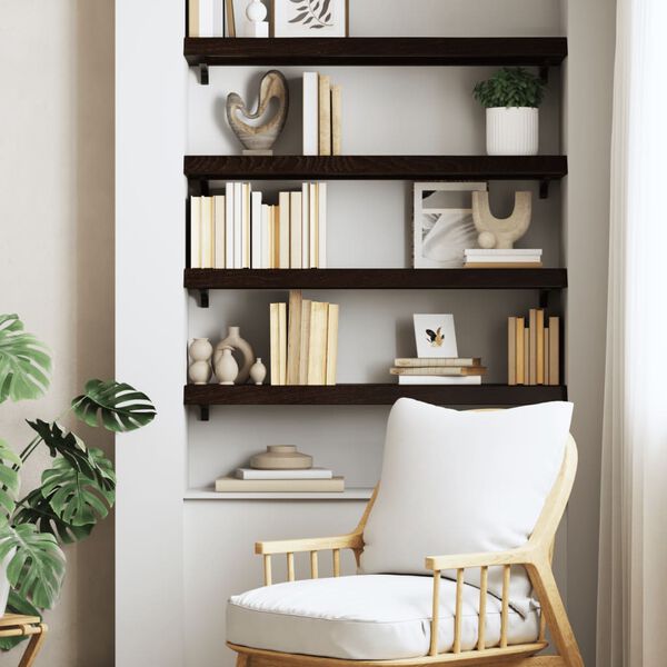 vidaXL Sein&auml;hylly tummanruskea 80x30x(2-6) cm k&auml;sitelty t&auml;ystammi