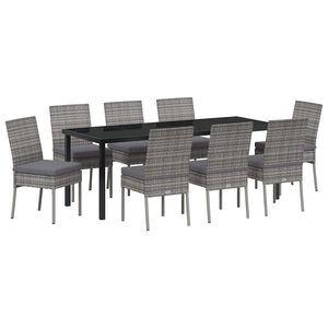 vidaXL Piharuokailu setti 9 pcs Harmaa Jauhemaalattu Ter&auml;s