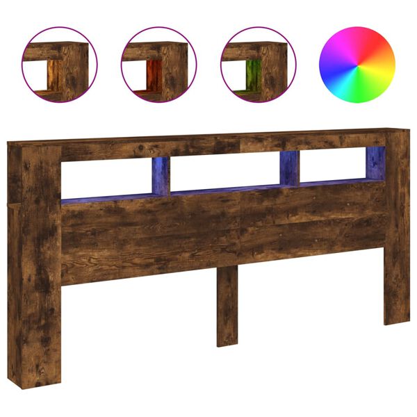 vidaXL S&auml;ngynp&auml;&auml;ty LED-valoilla savutammi 220x18,5x103,5 cm puu