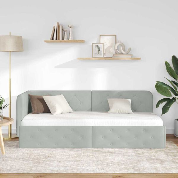 vidaXL Kulmavuoteen runko päätyllä Vaaleanharmaa 80 x 200 cm Sametti