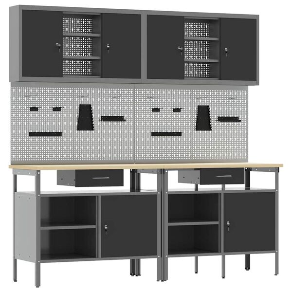 vidaXL Ty&ouml;p&ouml;yt&auml;setti hyllyll&auml; 8 pcs Musta 200 x 55 x 200 cm Ter&auml;s