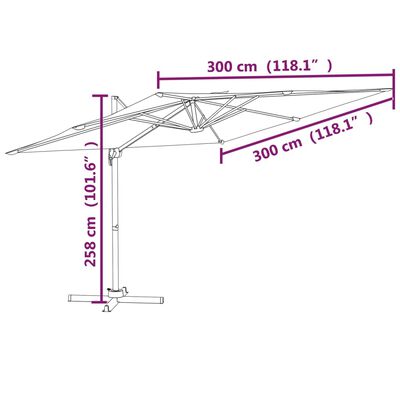 vidaXL Riippuva aurinkovarjo alumiinipylväällä taupe 300x300 cm