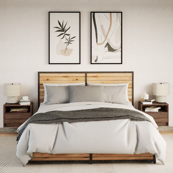 vidaXL Sein&auml;kiinnitett&auml;v&auml;t y&ouml;p&ouml;yd&auml;t LED-valoilla 2 kpl ruskea tammi