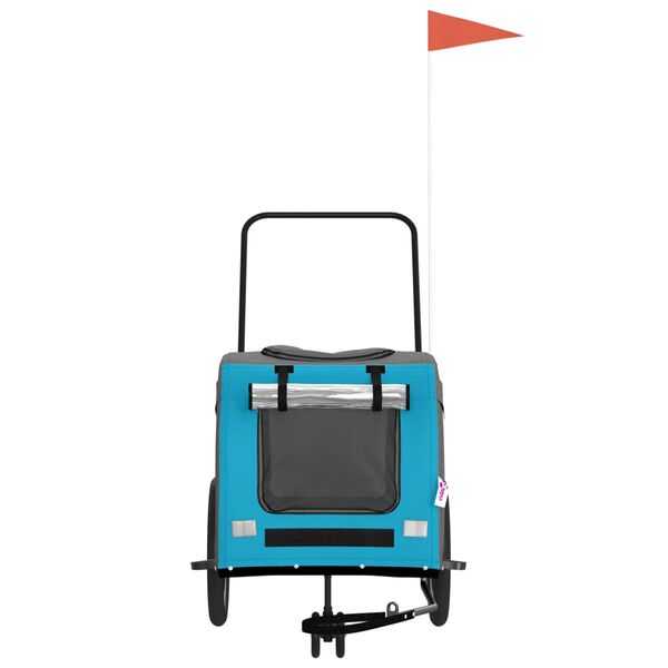 vidaXL Lemmikinkuljetuskärry pyörään sininen/harmaa kangas ja rauta