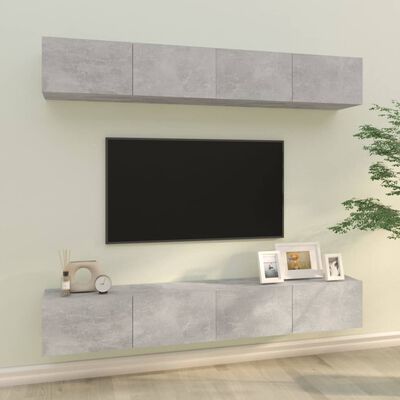 vidaXL TV-seinäkaapit 4 kpl betoninharmaa 100x30x30 cm