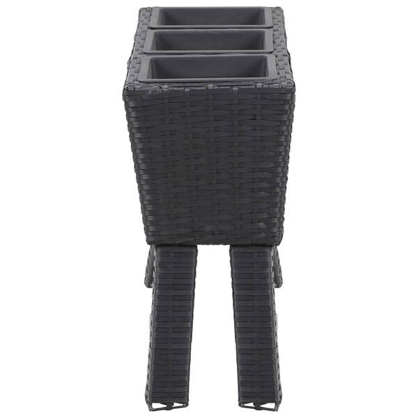 vidaXL Korotettu kukkalaatikko 3 ruukkua 72x25x50cm polyrottinki musta