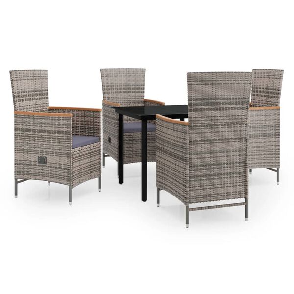 vidaXL 5-osainen Ulkoruokailuryhm&auml; tyynyill&auml; harmaa