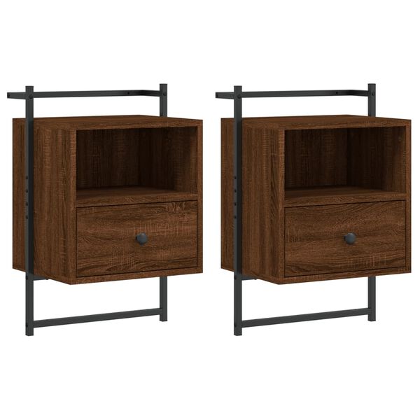 vidaXL Y&ouml;p&ouml;yd&auml;t sein&auml;lle 2 kpl ruskea tammi 40x30x61 cm tekninen puu