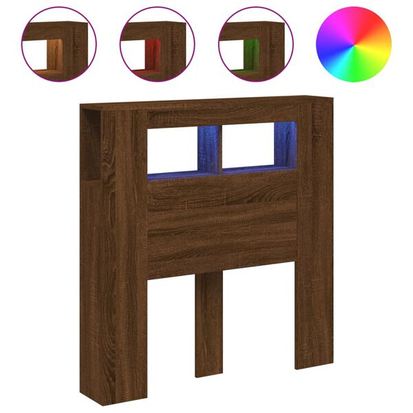 vidaXL Sängynpääty LED-valoilla ruskea tammi 100x18,5x103,5 cm puu