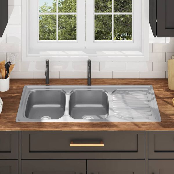 vidaXL Keittiön tiskiallas siivilällä ja hajulukolla ruostumaton teräs