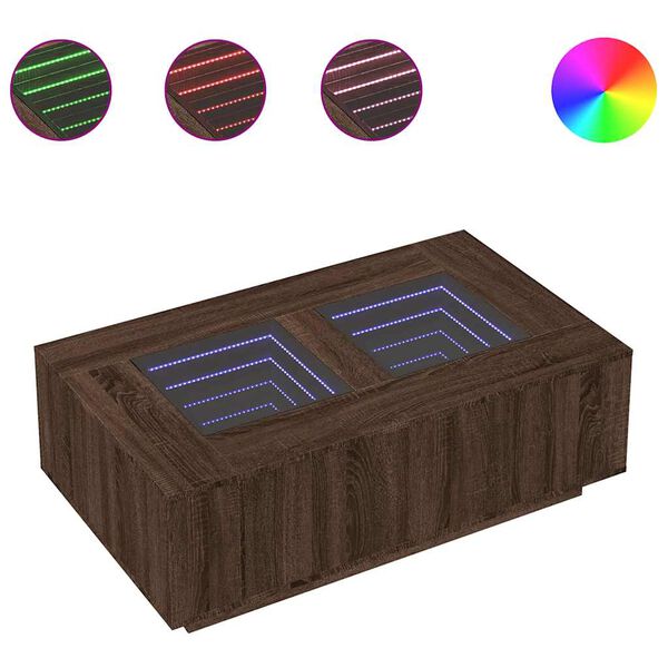vidaXL sohvapöytä Infinity LED-valoilla ruskea tammi 116x69x40 cm