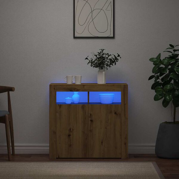 vidaXL Senkki LED-valoilla k&auml;sity&ouml;l&auml;inen tammi 80x35x75 cm