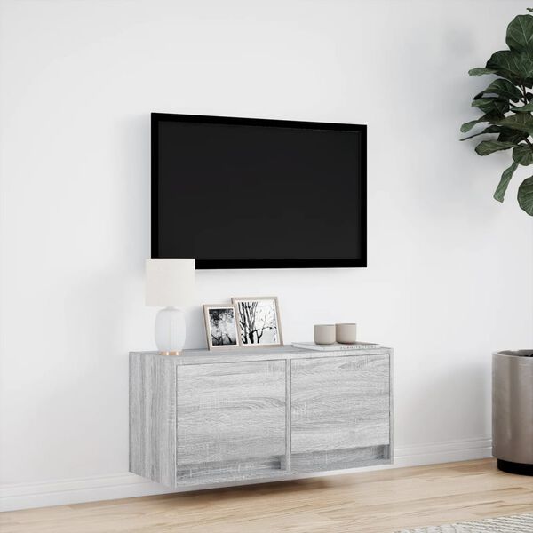 vidaXL TV-seinäkaappi LED-valoilla harmaa Sonoma 80x31x35 cm