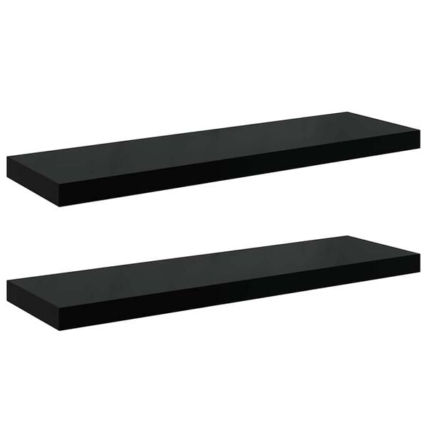 vidaXL Kelluvat sein&auml;hyllyt 2kpl korkeakiilto musta 80x23,5x3,8 cm MDF