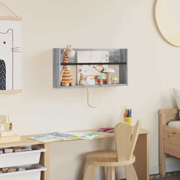 vidaXL Lehtiteline hyllyll&auml; Harmaa Sonoma 60 x 12 x 30 cm Tekninen puu