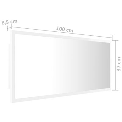 vidaXL LED-kylpyhuonepeili korkeakiilto valk. 100x8,5x37 cm akryyli