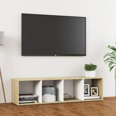 vidaXL TV-taso valkoinen ja Sonoma tammi 142,5x35x36,5 cm lastulevy