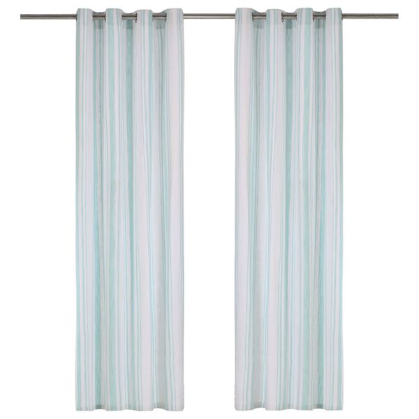 vidaXL Verhot metallirenkailla 2 kpl puuvilla 140x225 cm sininen raita