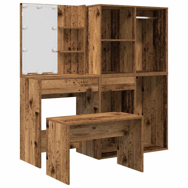 vidaXL Meikkip&ouml;yt&auml;sarja LED-valoilla vanhaa puuta tekninen puu