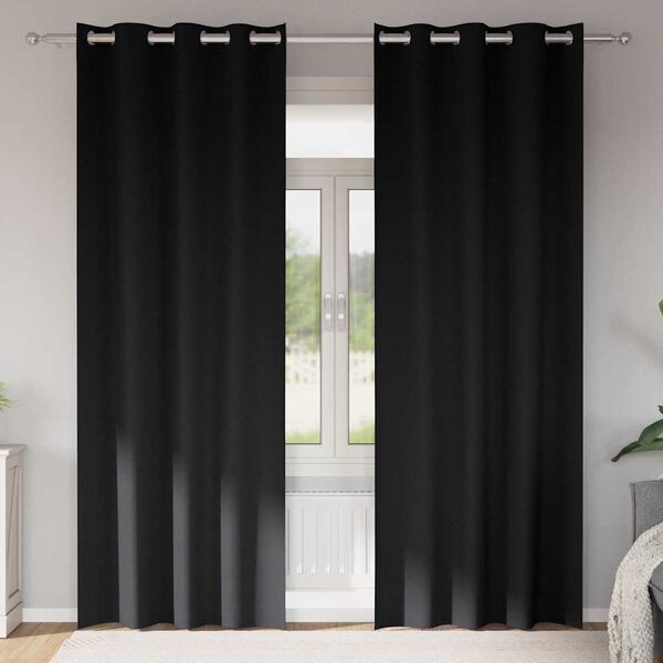 vidaXL Piment&auml;v&auml; verho renkailla 2 pcs Musta 225 x 140 cm Polyesteri