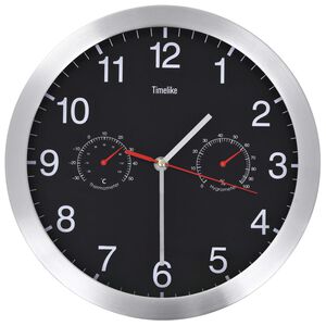 vidaXL Sein&auml;kello kvartsikoneisto kosteus- ja l&auml;mp&ouml;mittari 30 cm musta