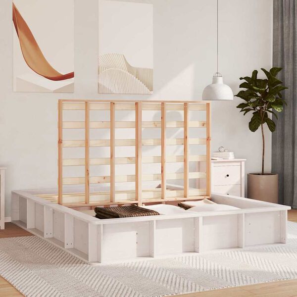 vidaXL Sängyn runko Valkoinen 160 x 200 cm Massiivinen mänty