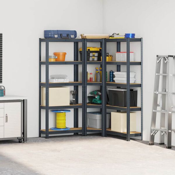 vidaXL 3-osainen 5-kerroksinen hyllysarja antrasiittiter&auml;ksest&auml; puusta