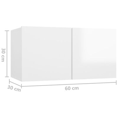 vidaXL Seinäkiinnitettävä TV-taso korkeakiilto valkoinen 60x30x30 cm