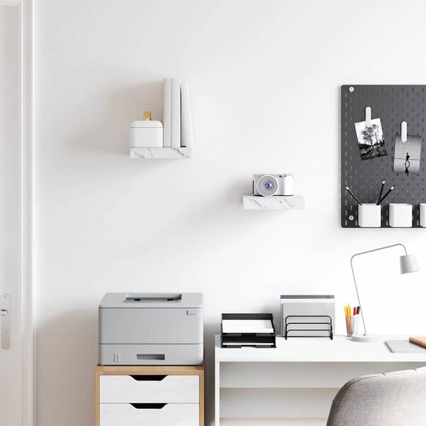 vidaXL Sein&auml;hylly 2 pcs Valkoinen marmori 23 x 23,5 x 4 cm