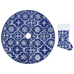 vidaXL Ylellinen joulukuusen jalustapeite sukalla sininen 90 cm kangas