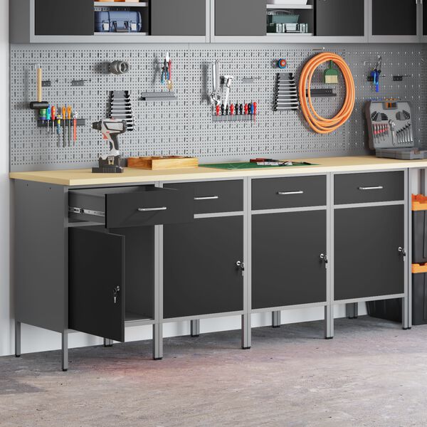 vidaXL Ty&ouml;p&ouml;yt&auml;kaappi lukkoon 4 pcs Mustat ja harmaa 200 x 55 x 85 cm