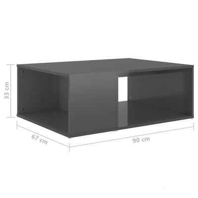 vidaXL Sohvapöytä korkeakiilto harmaa 90x67x33 cm lastulevy