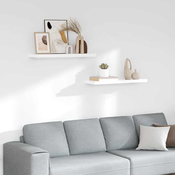 vidaXL Kelluvat sein&auml;hyllyt 2kpl korkeakiilto valk. 80x23,5x3,8 cm MDF