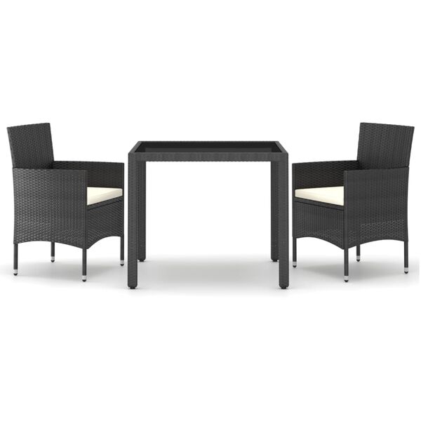 vidaXL 3-osainen Ulkoruokailuryhm&auml; polyrottinki / karkaistu lasi musta