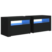 vidaXL Yöpöydät 2 kpl LED-valoilla musta 60x35x40 cm