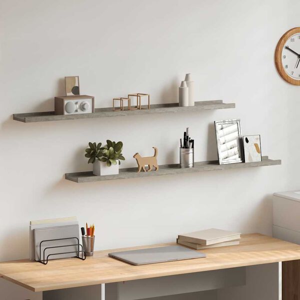 vidaXL Sein&auml;hyllyt 2 kpl betoninharmaa 100x9x3 cm