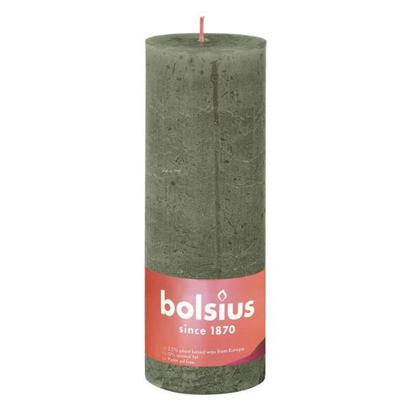 Bolsius Pilarikynttil&auml;t Shine 4 kpl rustiikkinen 190x68 mm oliivi