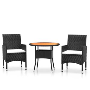 vidaXL 3-osainen Bistrosarja ulos polyrottinki ja t&auml;ysi puu musta