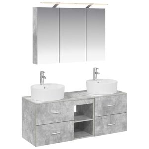 vidaXL Kylpyhuonekalustesetti 4 pcs Betoninharmaa Tekninen puu ja lasi