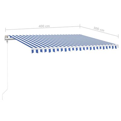 vidaXL Sisäänkelattava markiisi LED/tuulisensori 400x300 cm sinivalk.