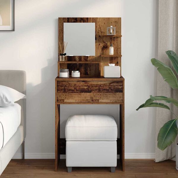 vidaXL Makuuhuoneen meikkip&ouml;yd&auml;t hyllyll&auml; Vanha Puu 80 x 39,6 x 135 cm