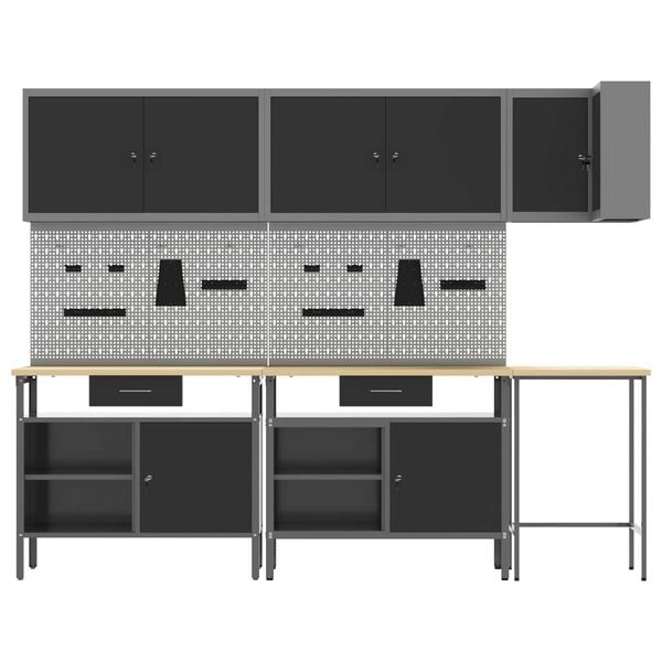 vidaXL Ty&ouml;p&ouml;yt&auml;kaappisarja laatikon kanssa 10 pcs Mustat ja harmaa