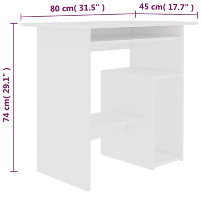 vidaXL Työpöytä valkoinen 80x45x74 cm lastulevy